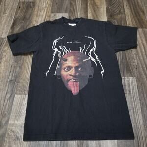 Vintage Dennis Rodman Black T-Shirt Game Changer Gray Size Medium NBA Bulls
